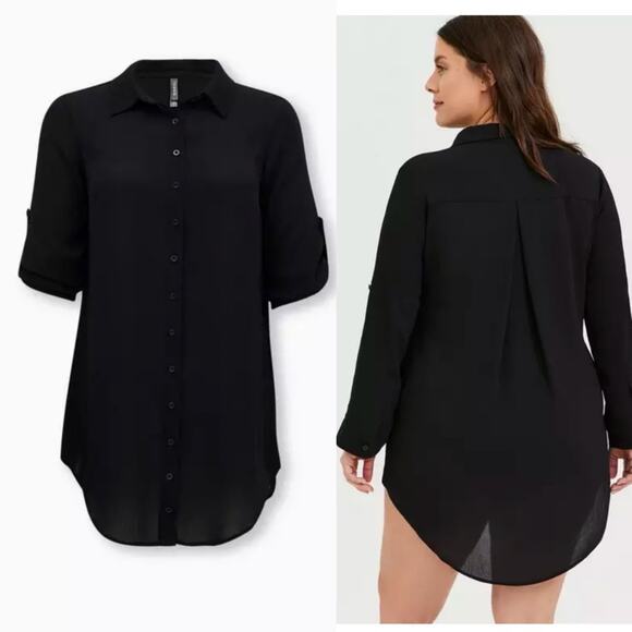 Torrid Mini Crepe Button-Down Coverup Shirt Dress - Picture 1 of 10